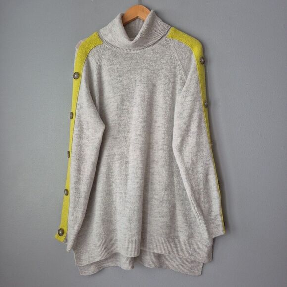 Apt 9 Gray Yellow Striped Long Sleeve Turtleneck Tunic Sweater Womens Large - Picture 1 of 6